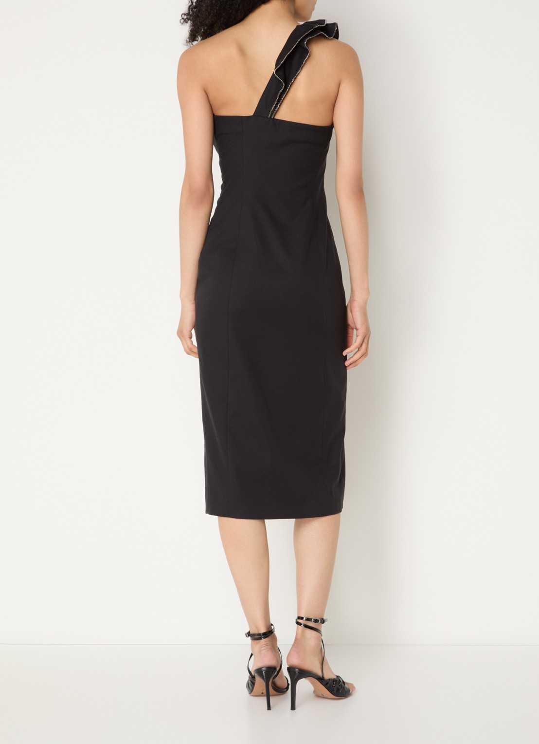 ba&sh Silla one shoulder midi jurk met split - achterkant 3 zwart