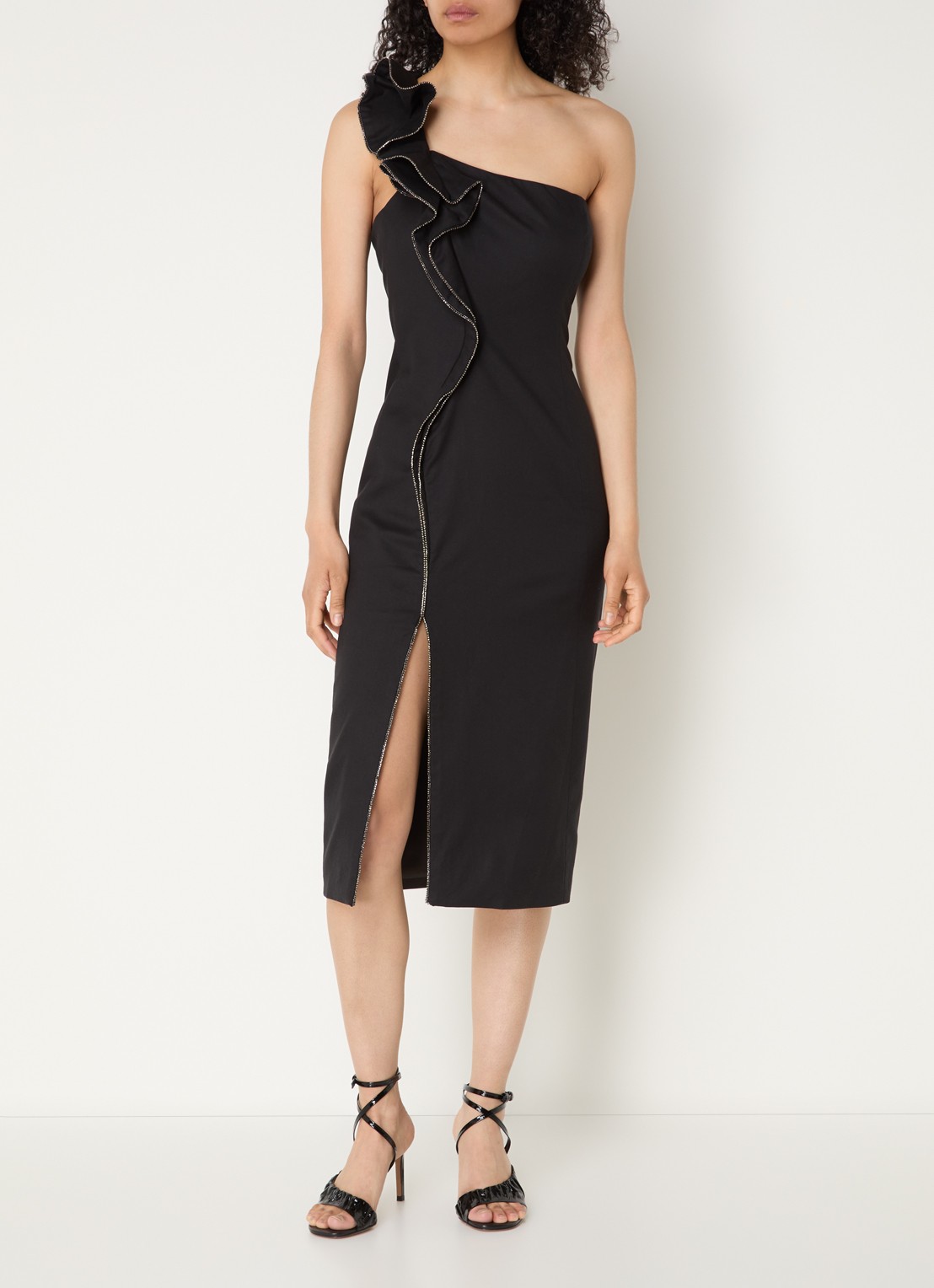 ba&sh Silla one shoulder midi jurk met split - detail 4 zwart