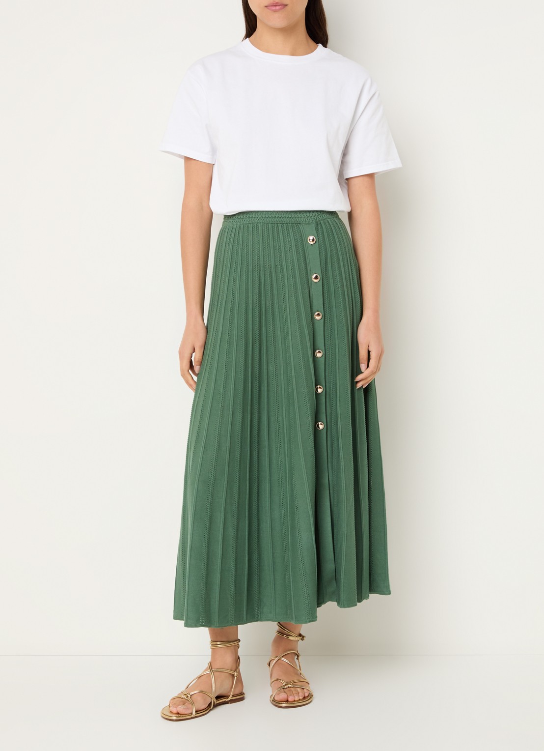 ba&sh Sindy maxi plooirok - voorkant 2 groen