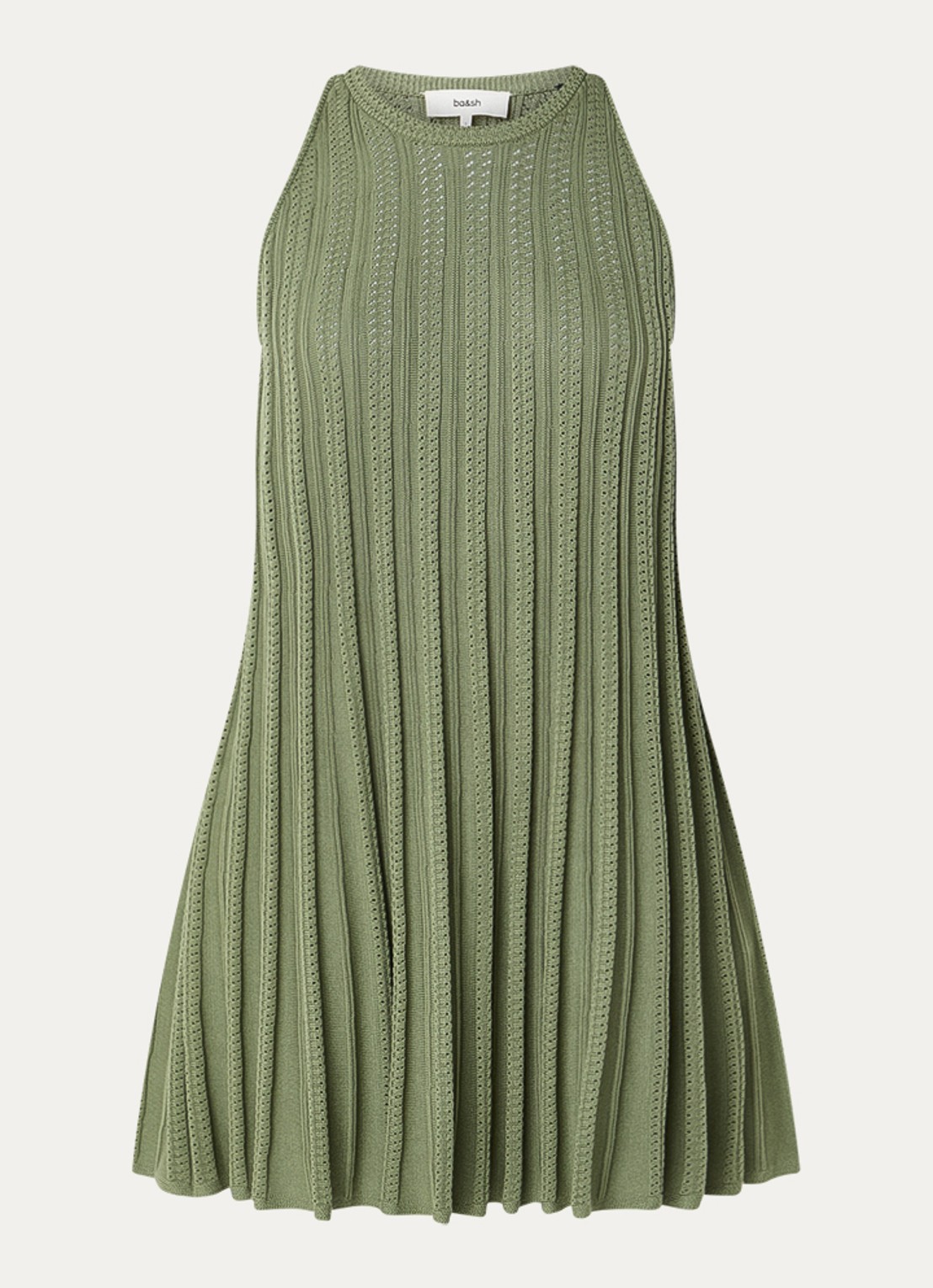 ba&sh Sinnta mini jurk met ronde hals - voorkant bronsgroen