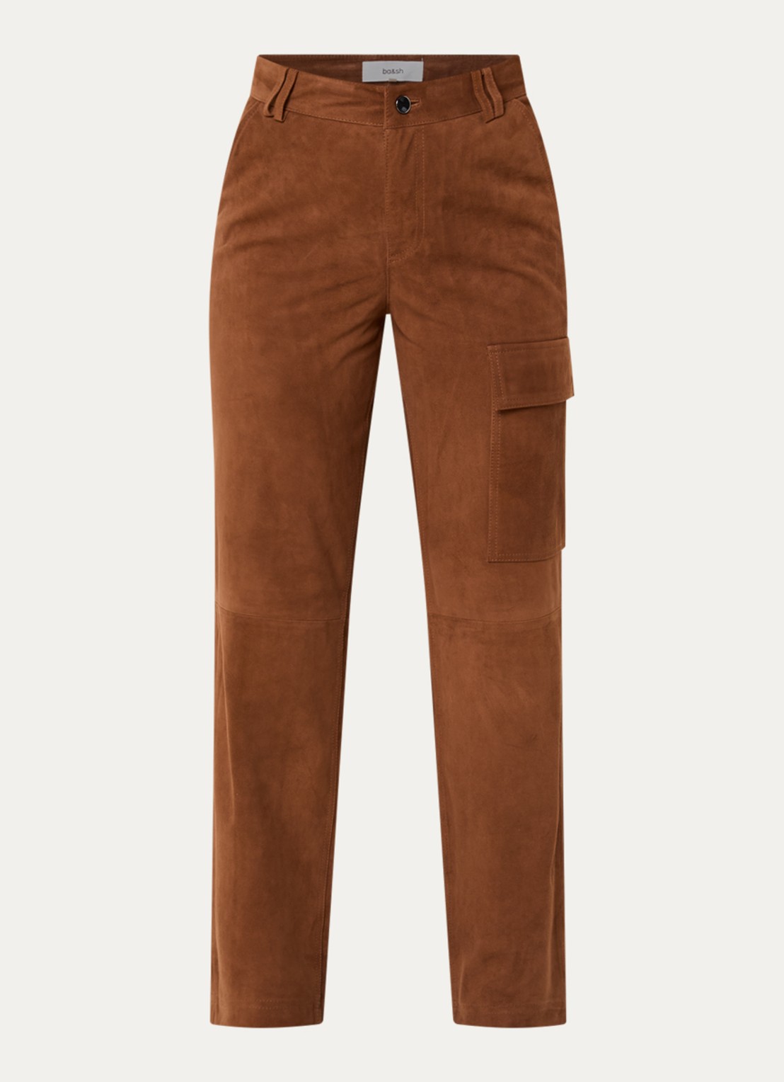 ba&sh Sita straight fit broek van suède met steekzakken - voorkant cognac