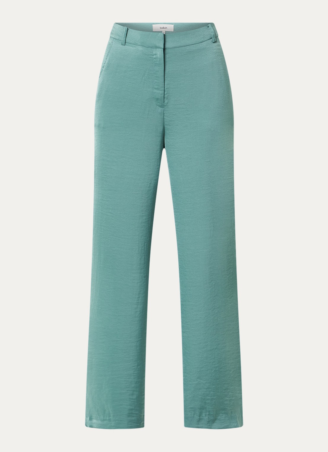 ba&sh Solveig high waist wide fit pantalon van satijn met steekzakken - voorkant 3 zeegroen