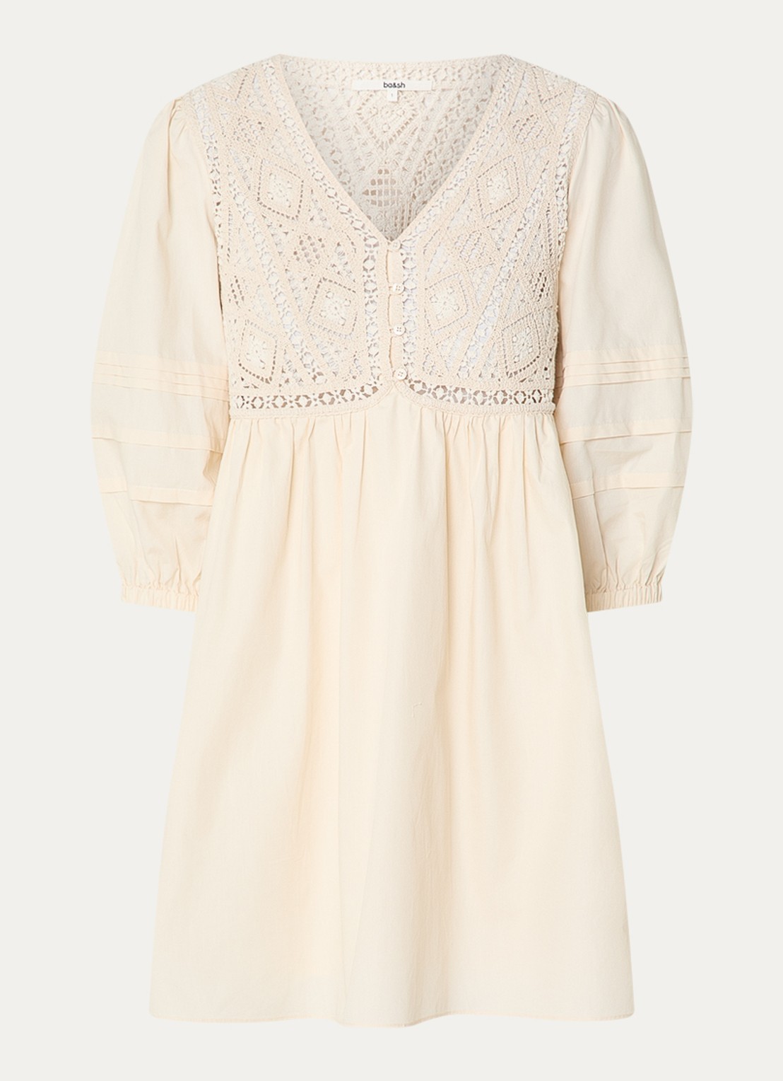 ba&sh Sonia mini jurk met opengewerkt dessin - voorkant 3 creme