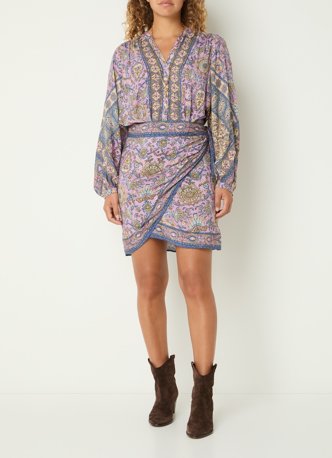 ba&sh Sorenzo mini rok met strikceintuur en print - voorkant 2 lila