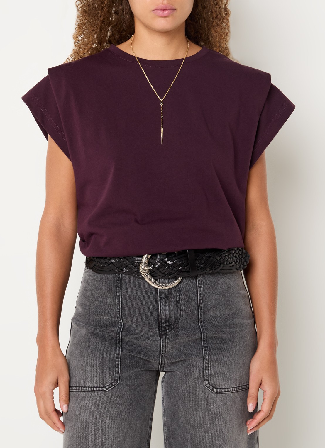 ba&sh T-shirt met stretch - detail bordeauxrood