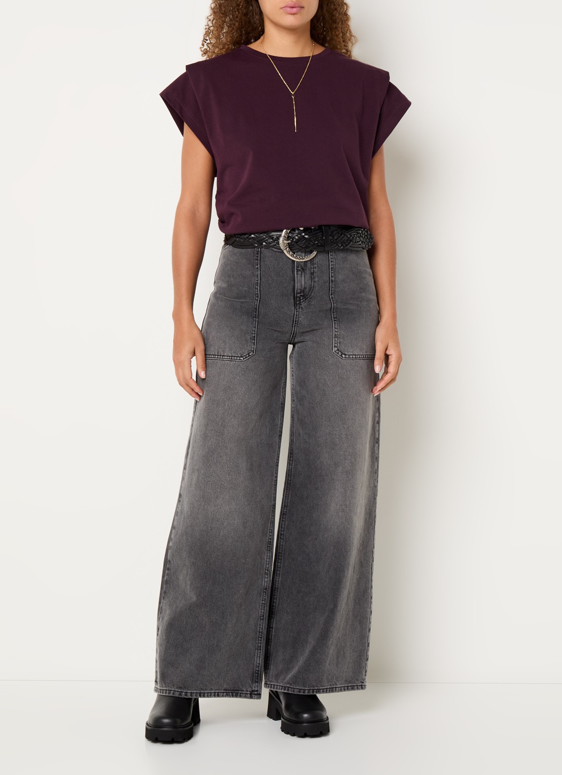 ba&sh T-shirt met stretch - voorkant 4 bordeauxrood