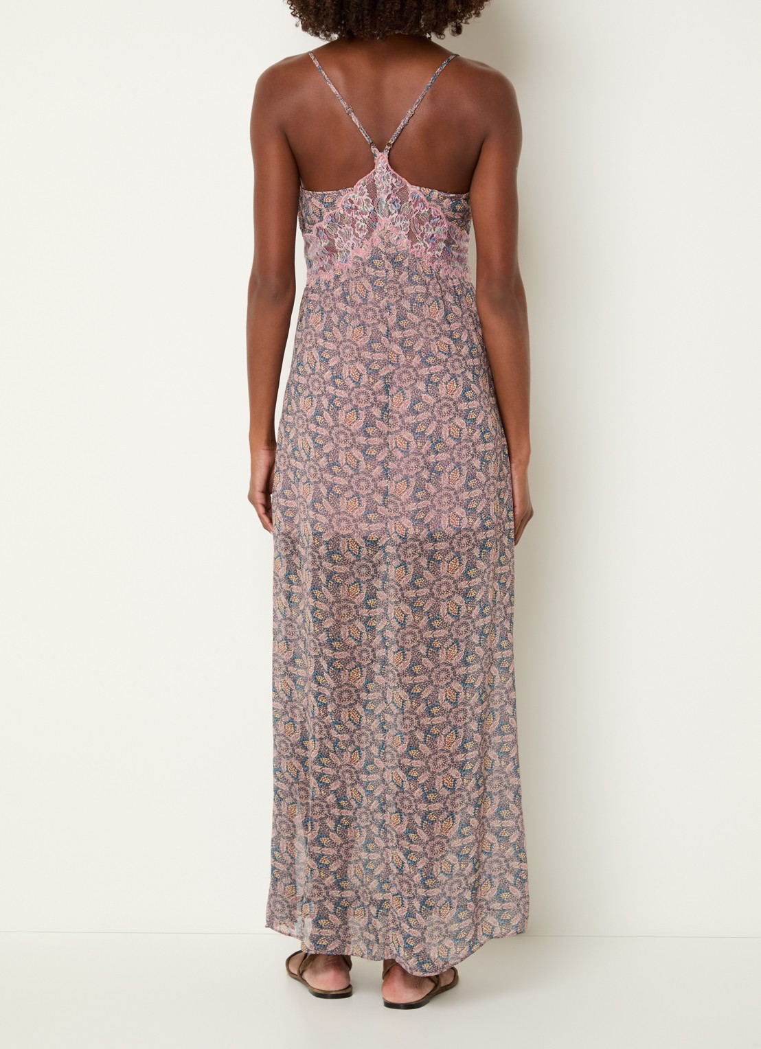 ba&sh Tama semi-transparante maxi jurk met details van kant  - achterkant blauw