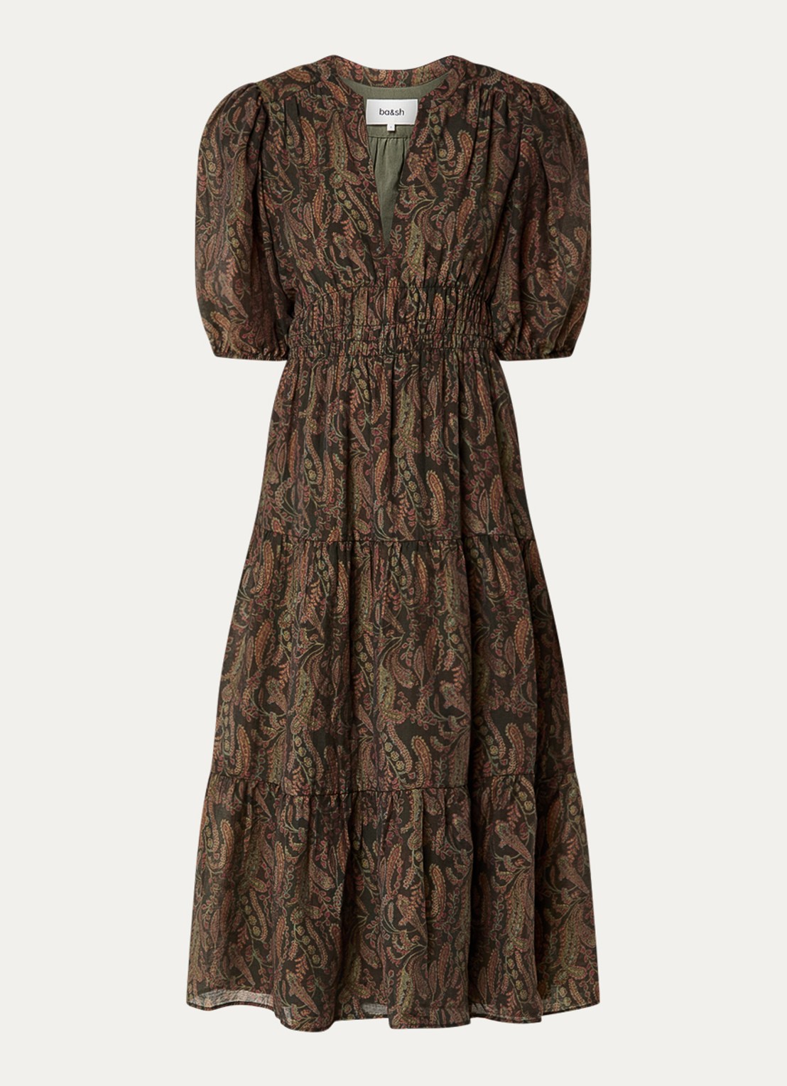 ba&sh Tanyssa midi tuniekjurk met ballonmouw - voorkant 3 khaki