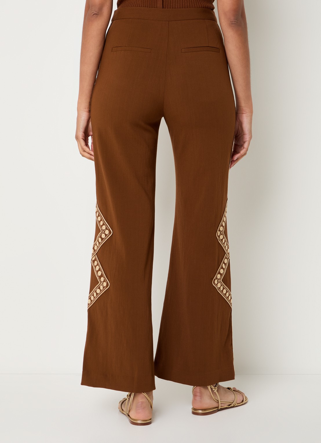 ba&sh Taos high waist flared fit pantalon met borduring - achterkant 4 bruin