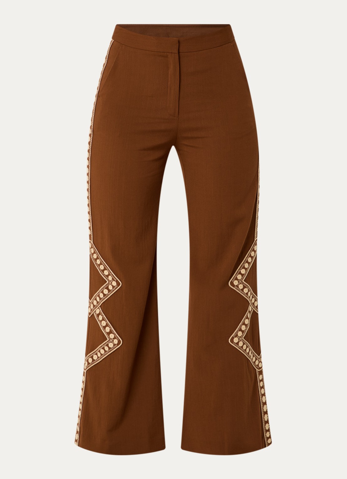 ba&sh Taos high waist flared fit pantalon met borduring - voorkant bruin