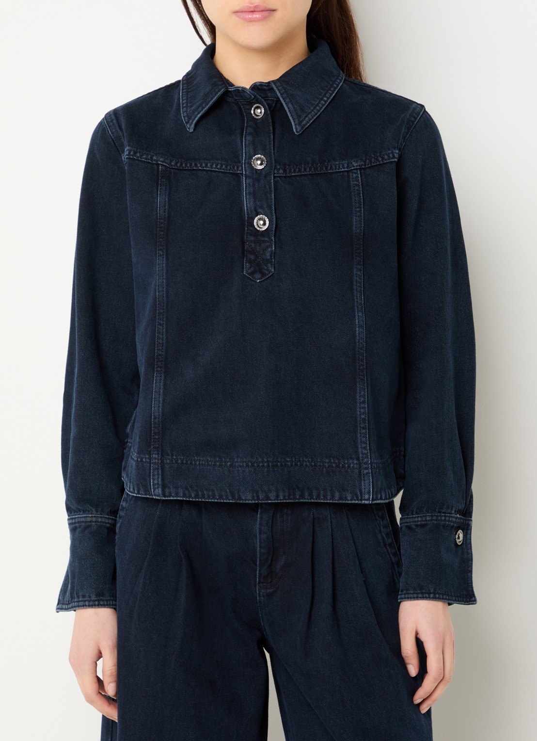 ba&sh Tavy tuniek van denim - detail 4 indigo