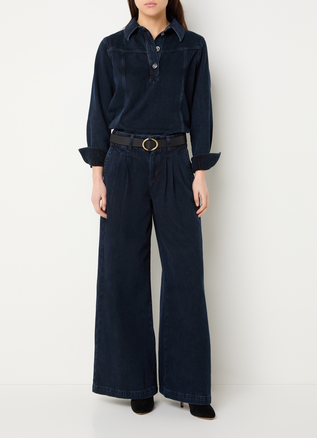 ba&sh Tavy tuniek van denim - voorkant 2 indigo