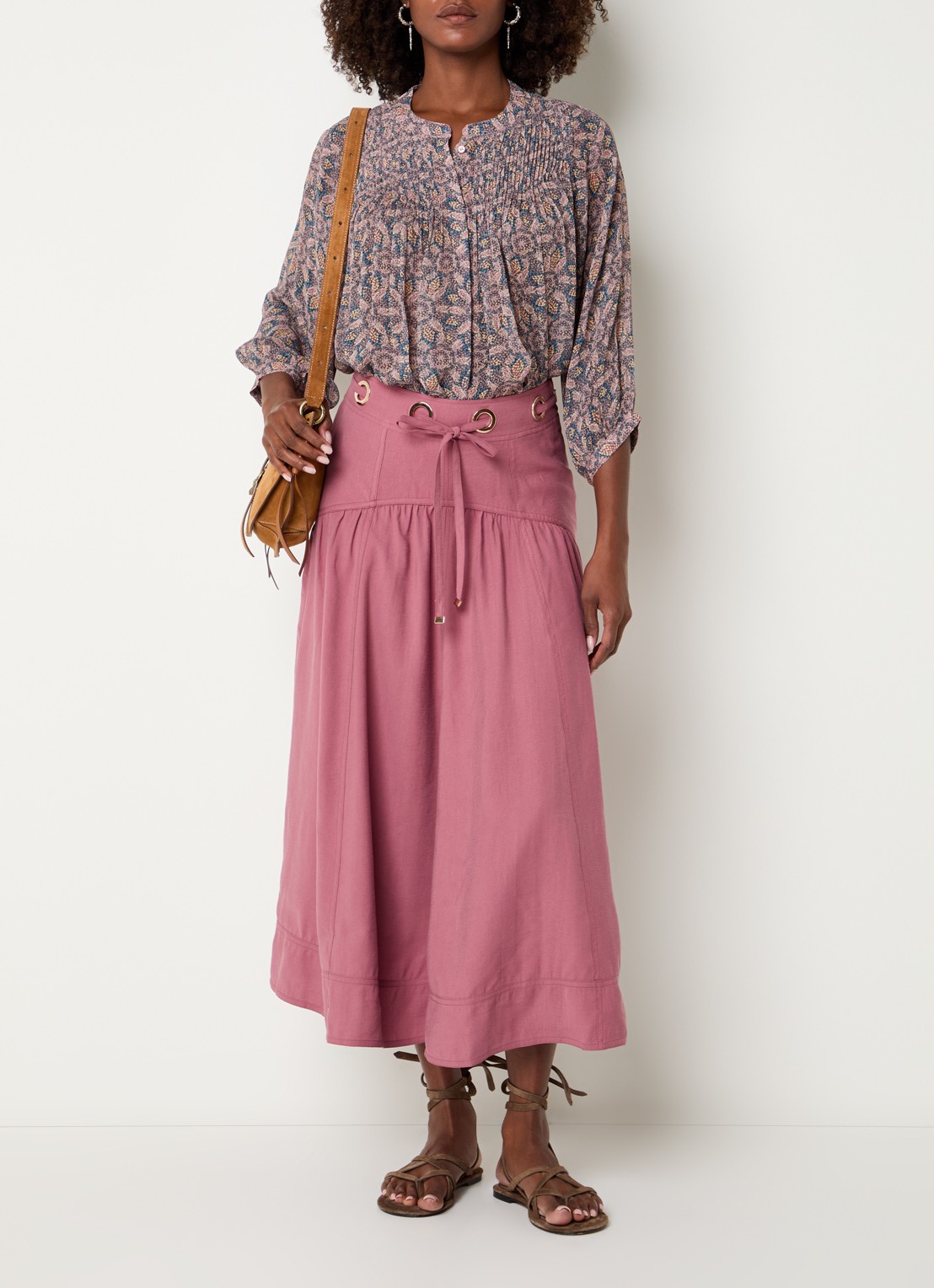 ba&sh Tazio blouse met print - voorkant 2 aubergine