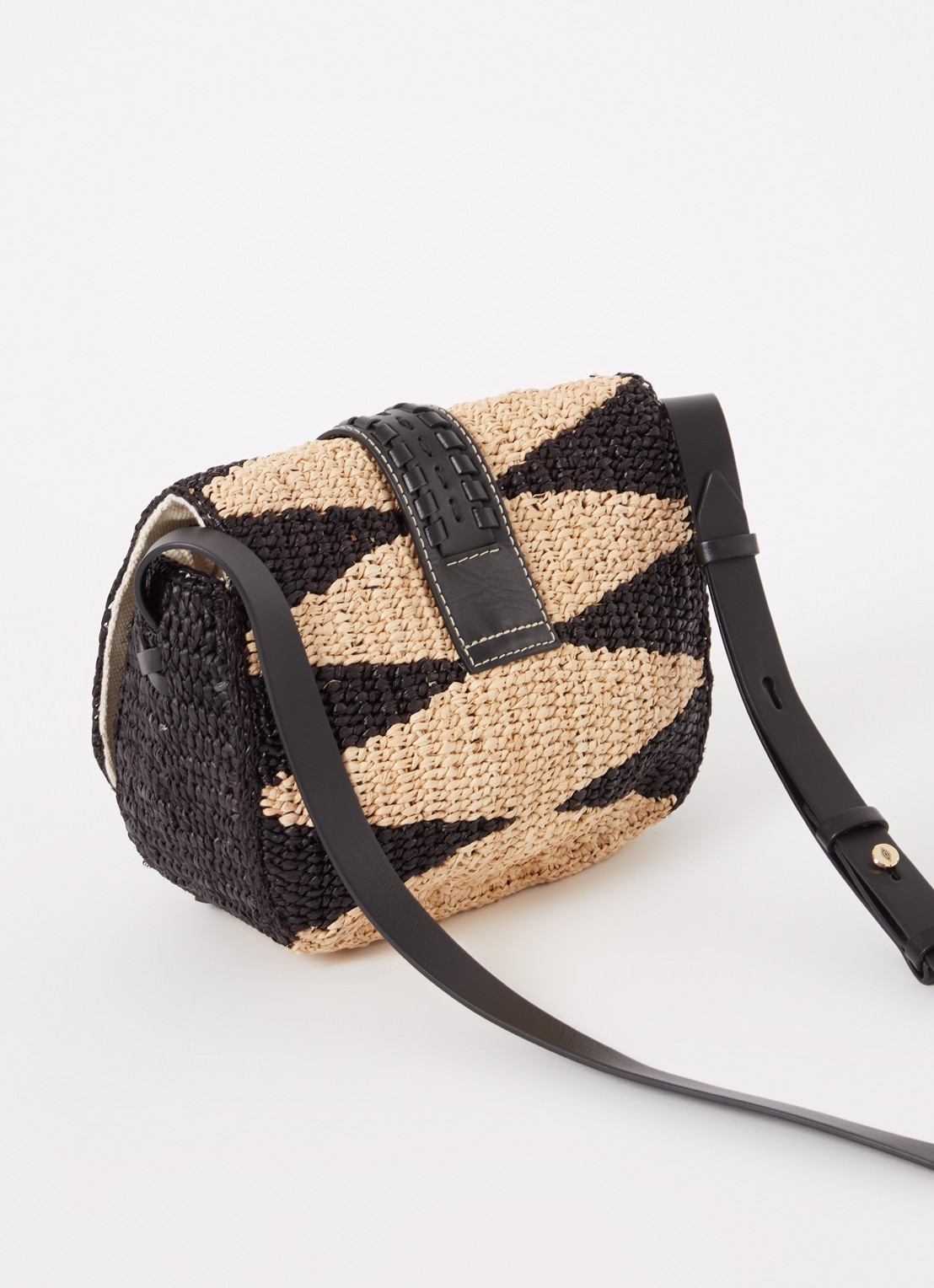 ba&sh Teddy crossbodytas van raffia met leren details - achterkant 2 zwart