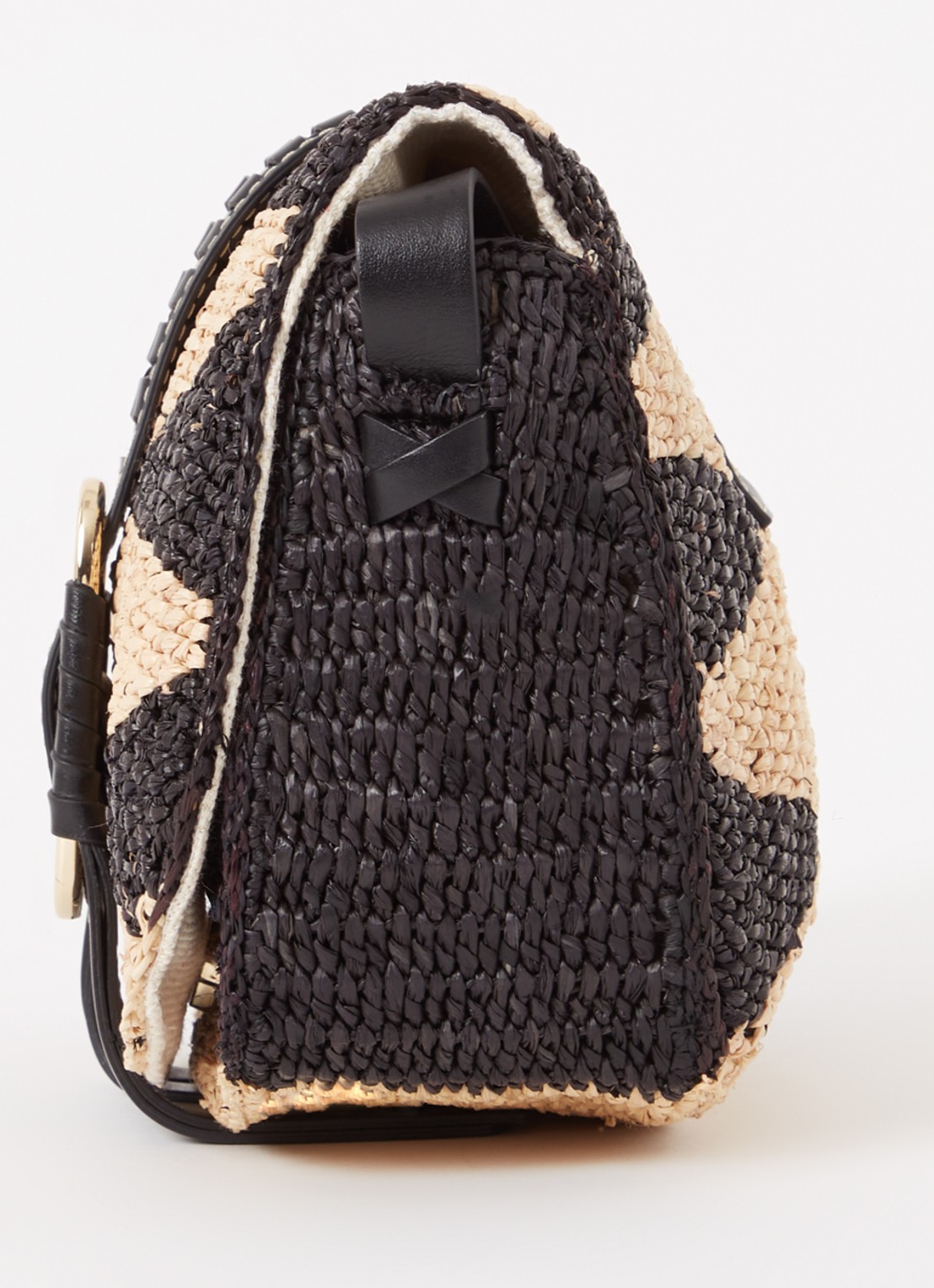 ba&sh Teddy crossbodytas van raffia met leren details - detail 4 zwart