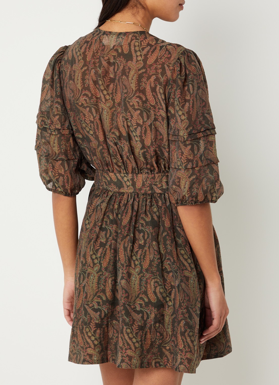ba&sh Teodora mini jurk met bloemenprint - achterkant bruin