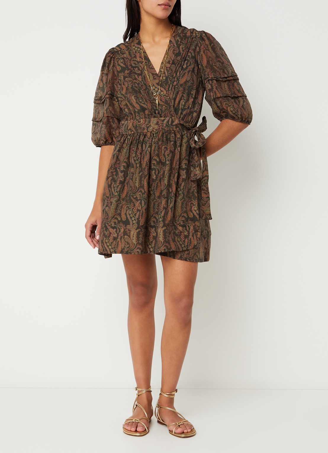ba&sh Teodora mini jurk met bloemenprint - voorkant 3 bruin