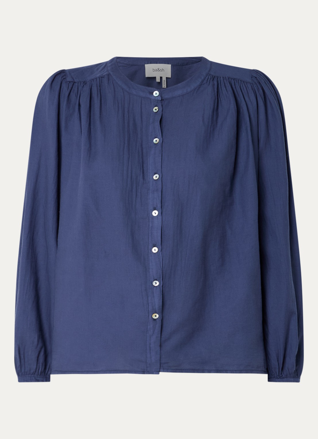 ba&sh Tia blouse met pofmouw - voorkant 2 donkerblauw