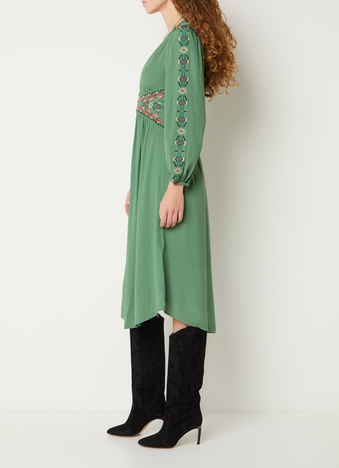 ba&sh Tina blousejurk met borduring - voorkant 2 groen