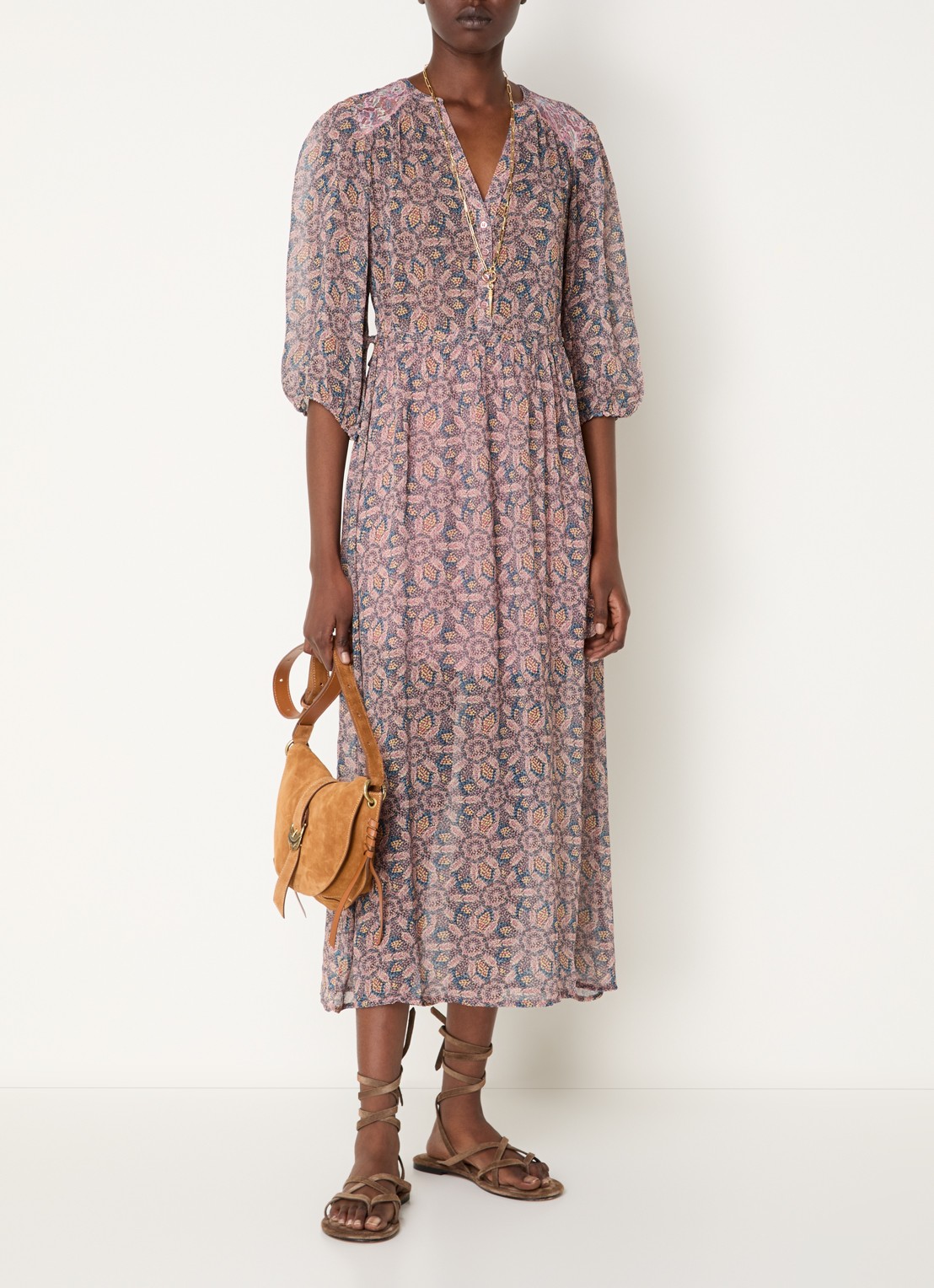 ba&sh Tizia maxi tuniekjurk met print - detail 4 lichtroze