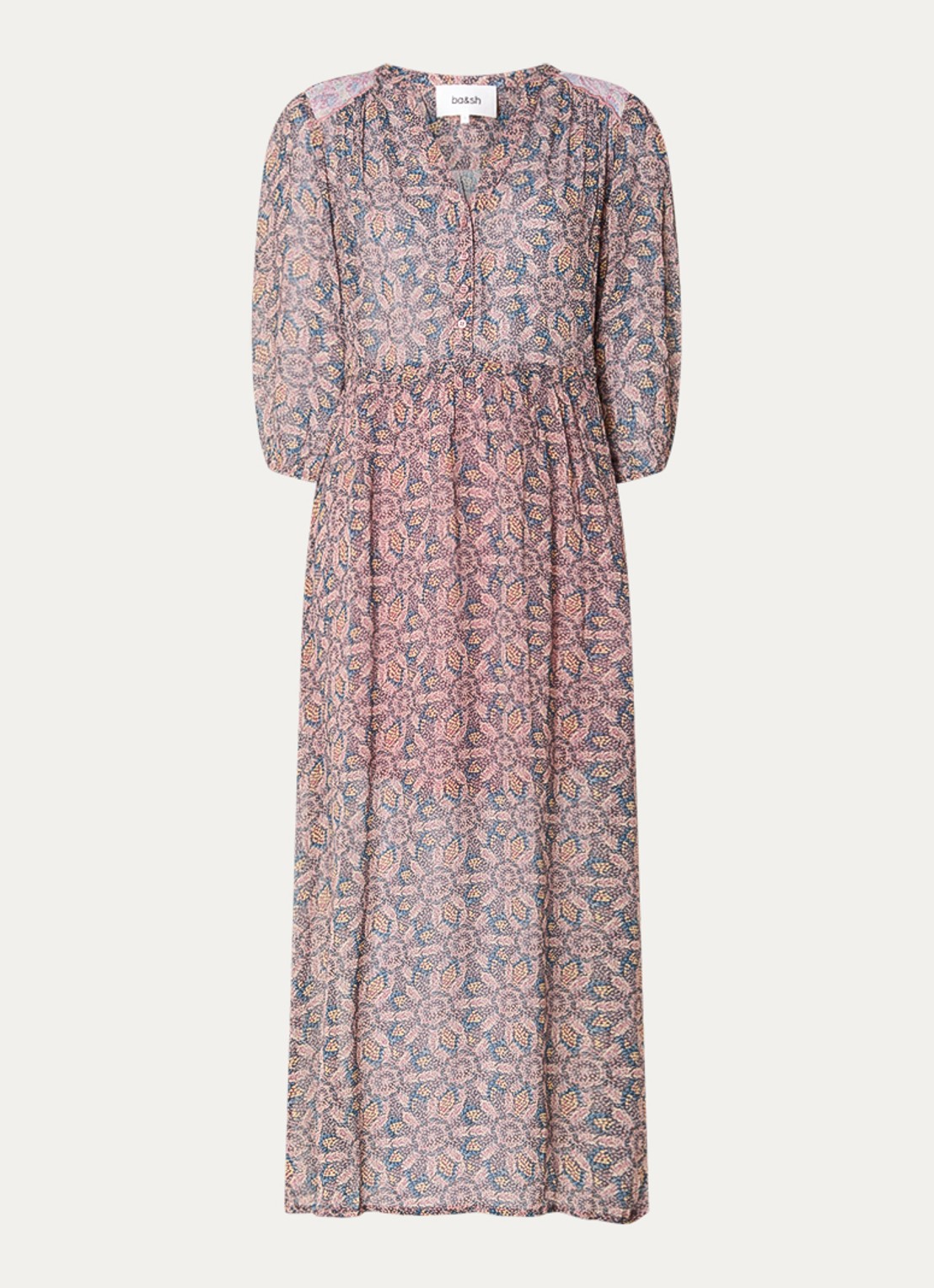 ba&sh Tizia maxi tuniekjurk met print - voorkant lichtroze
