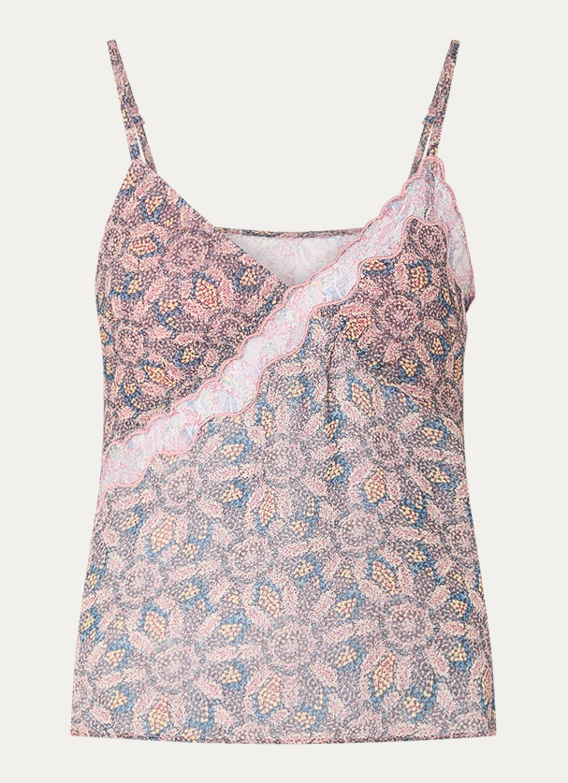 ba&sh Tizy semi-transparante top met print en details van kant - voorkant 3 oudroze