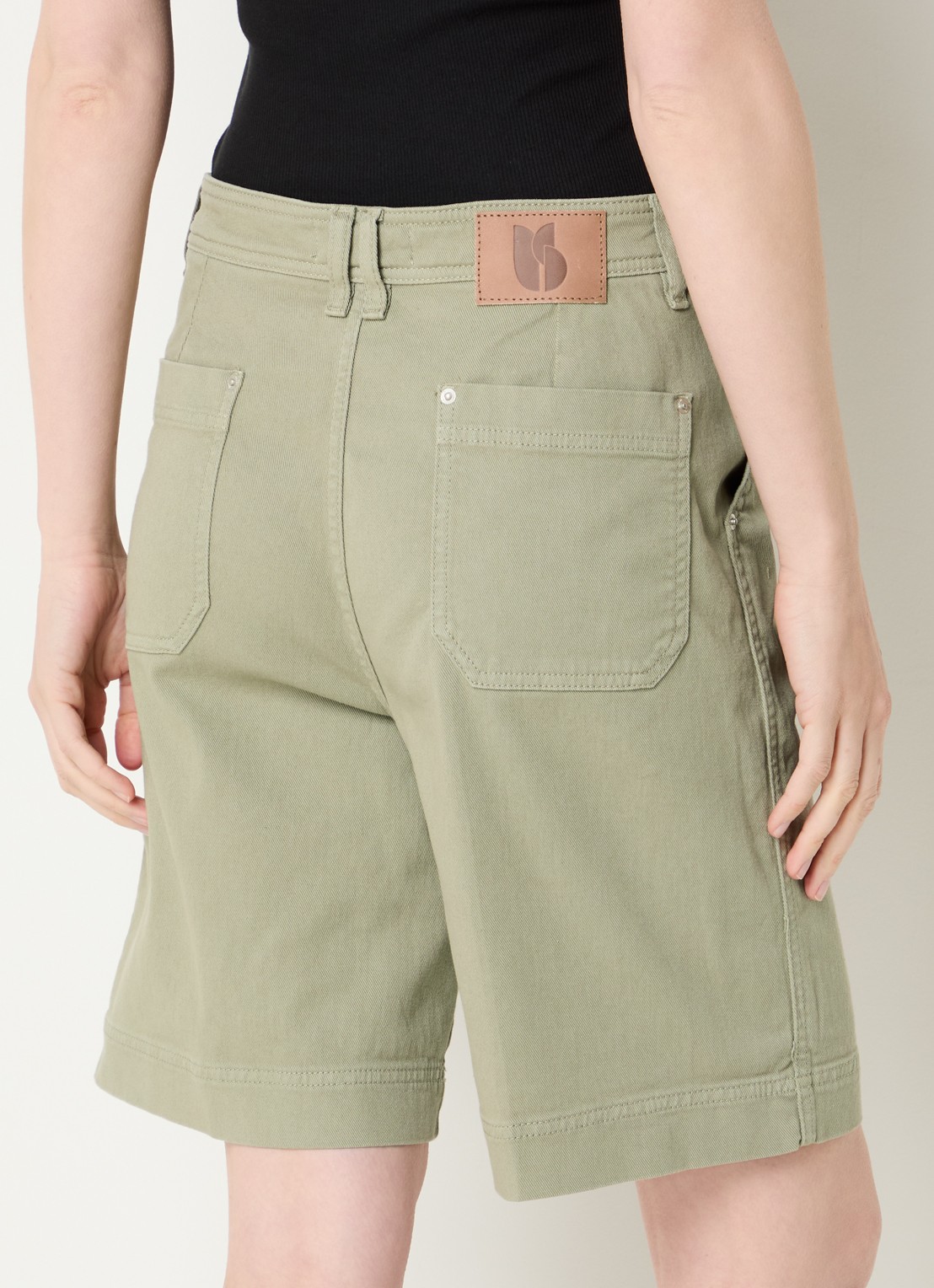 ba&sh Todd high waist wide fit korte broek van denim  - achterkant 3 khaki