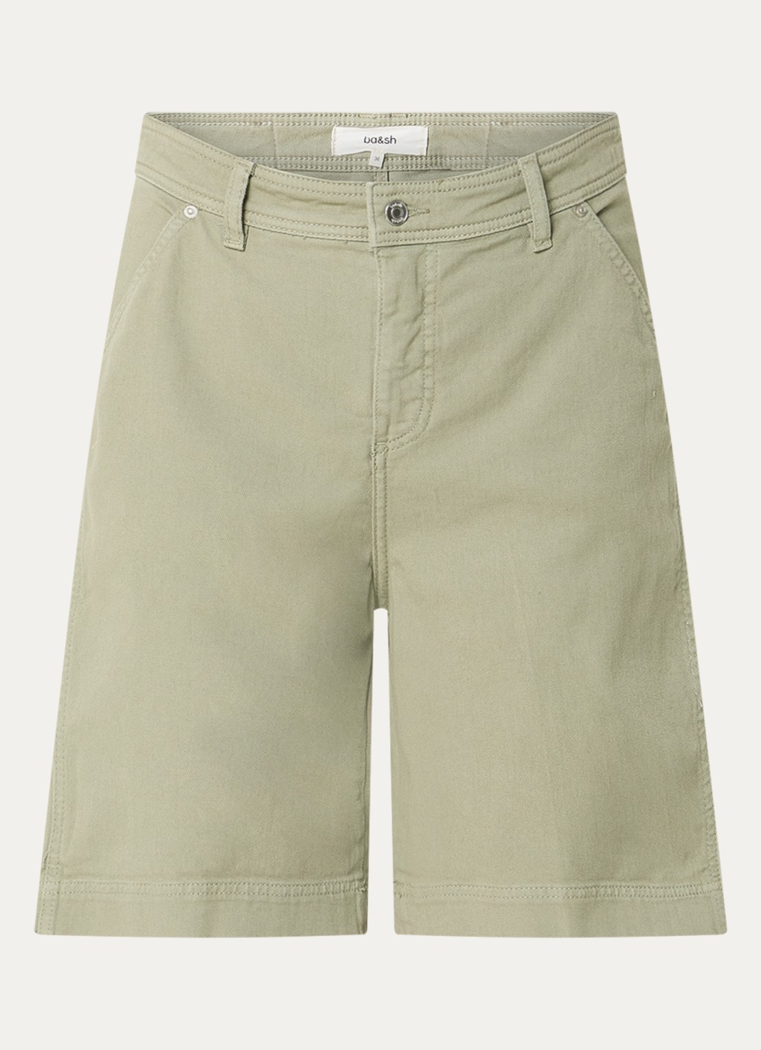 ba&sh Todd high waist wide fit korte broek van denim  - voorkant khaki