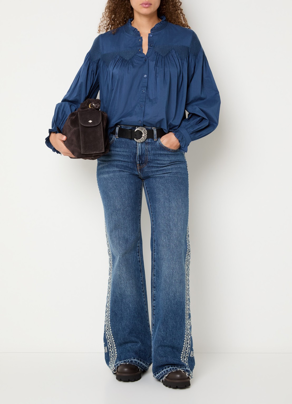 ba&sh Tonia blouse met opstaande kraag - voorkant 3 indigo