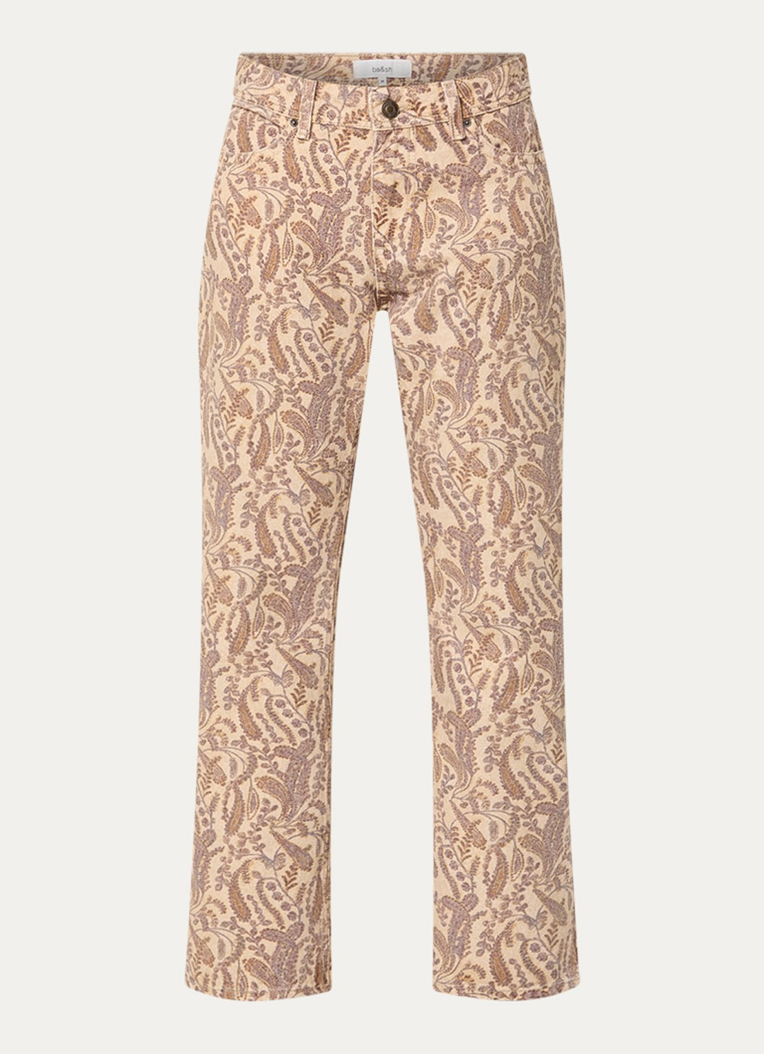 ba&sh Tooty high waist straight fit jeans met paisley dessin - voorkant beige