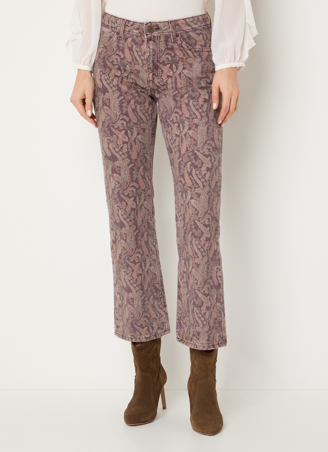 ba&sh Tooty high waist straight fit jeans met paisley dessin - detail 2 bordeauxrood