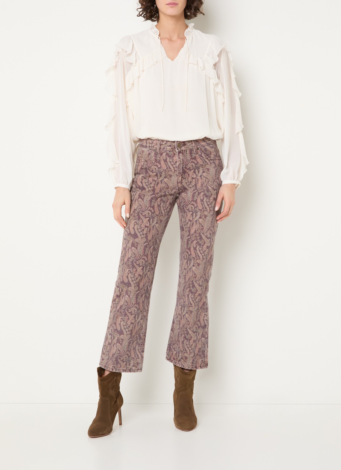 ba&sh Tooty high waist straight fit jeans met paisley dessin - voorkant 4 bordeauxrood