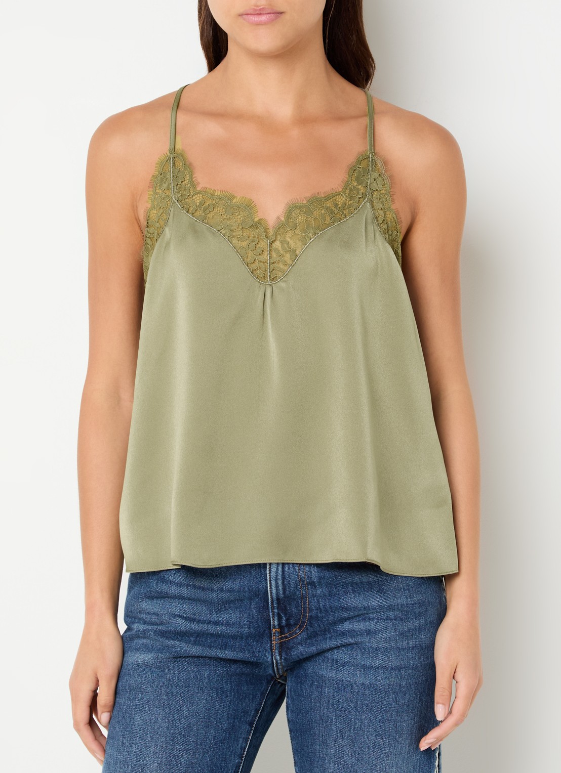 ba&sh Top met details van kant - detail mosgroen