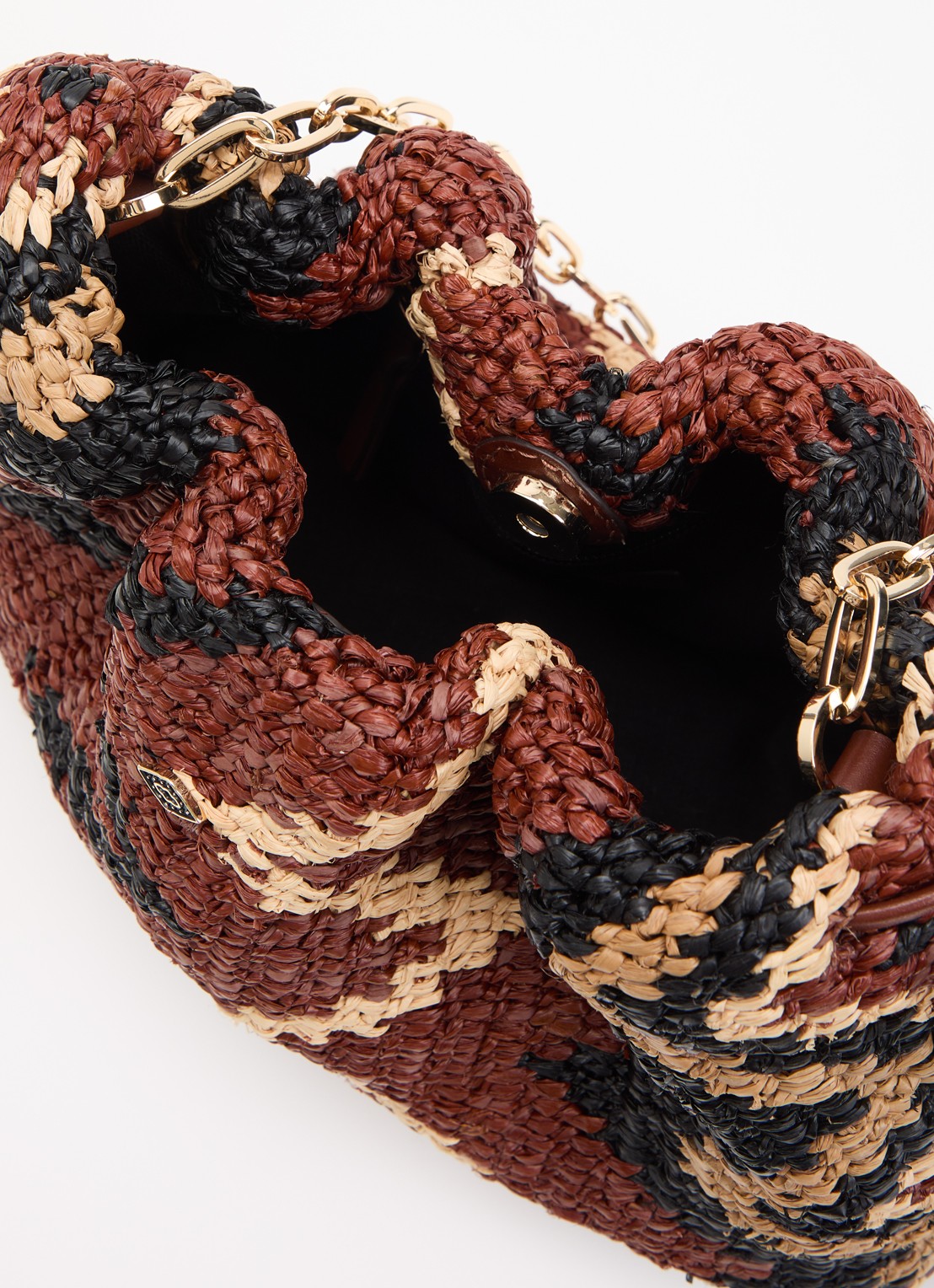 ba&sh Tribal June schoudertas van raffia met print - detail 3 roodbruin