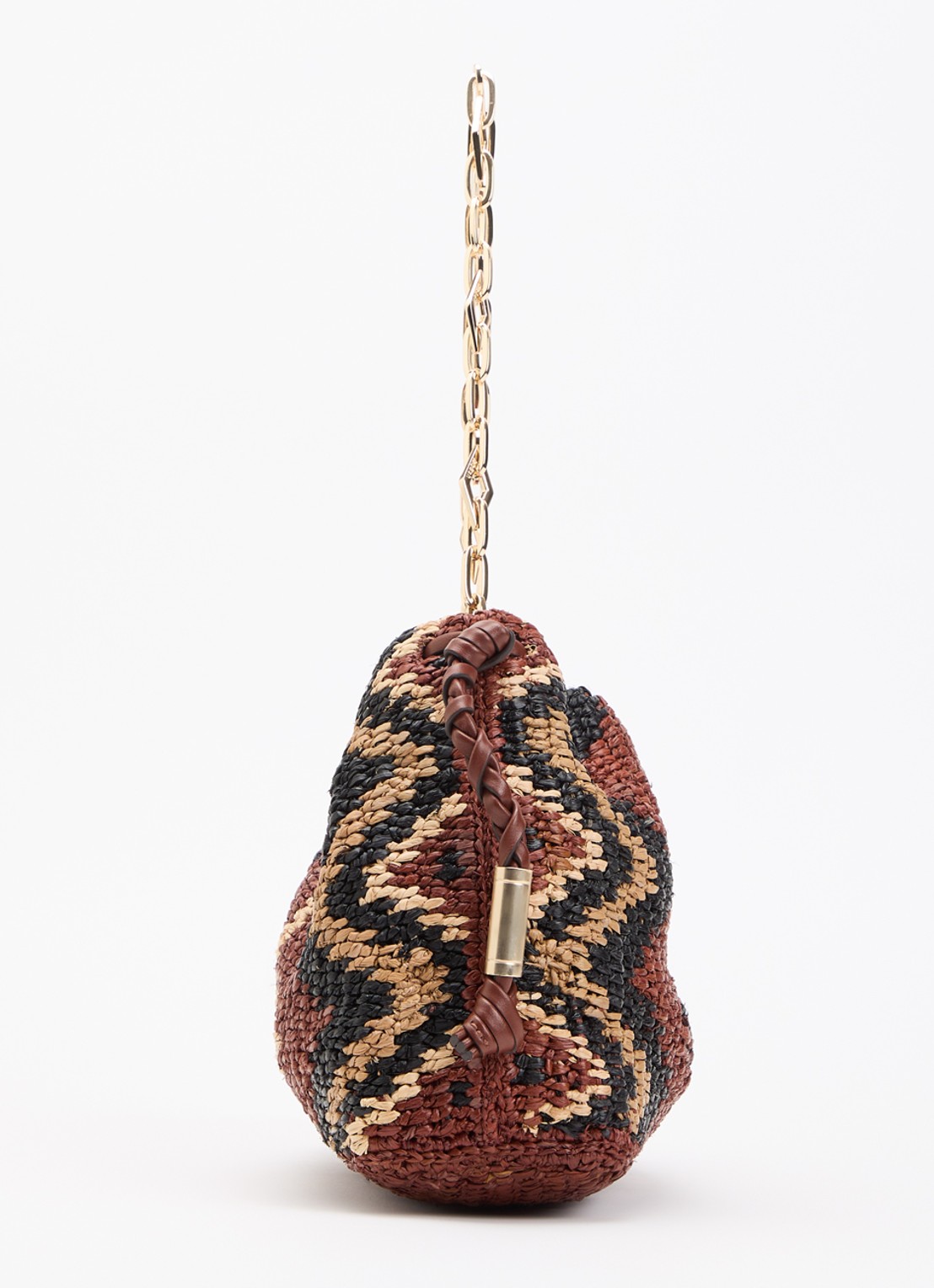ba&sh Tribal June schoudertas van raffia met print - detail 4 roodbruin