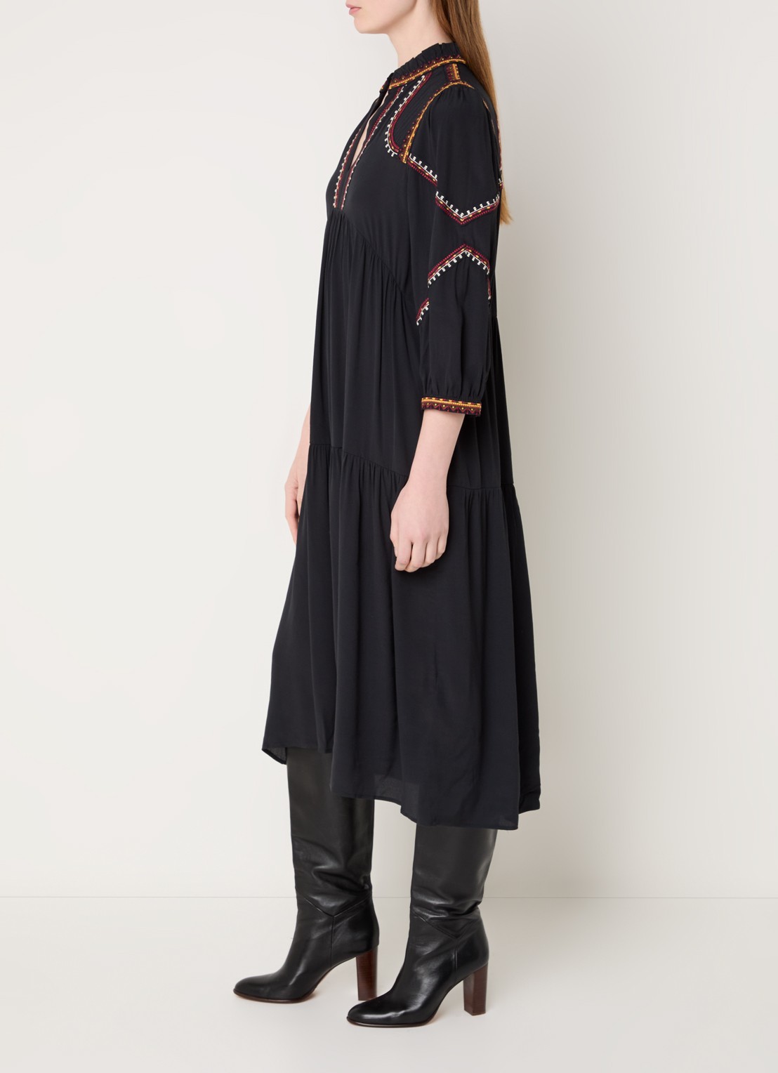 ba&sh Tunia midi tuniekjurk met borduring - voorkant 4 zwart