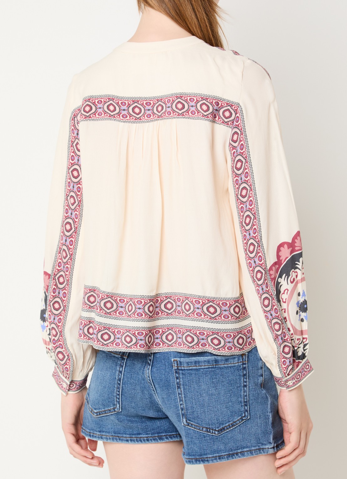 ba&sh Valda blouse met print - achterkant creme