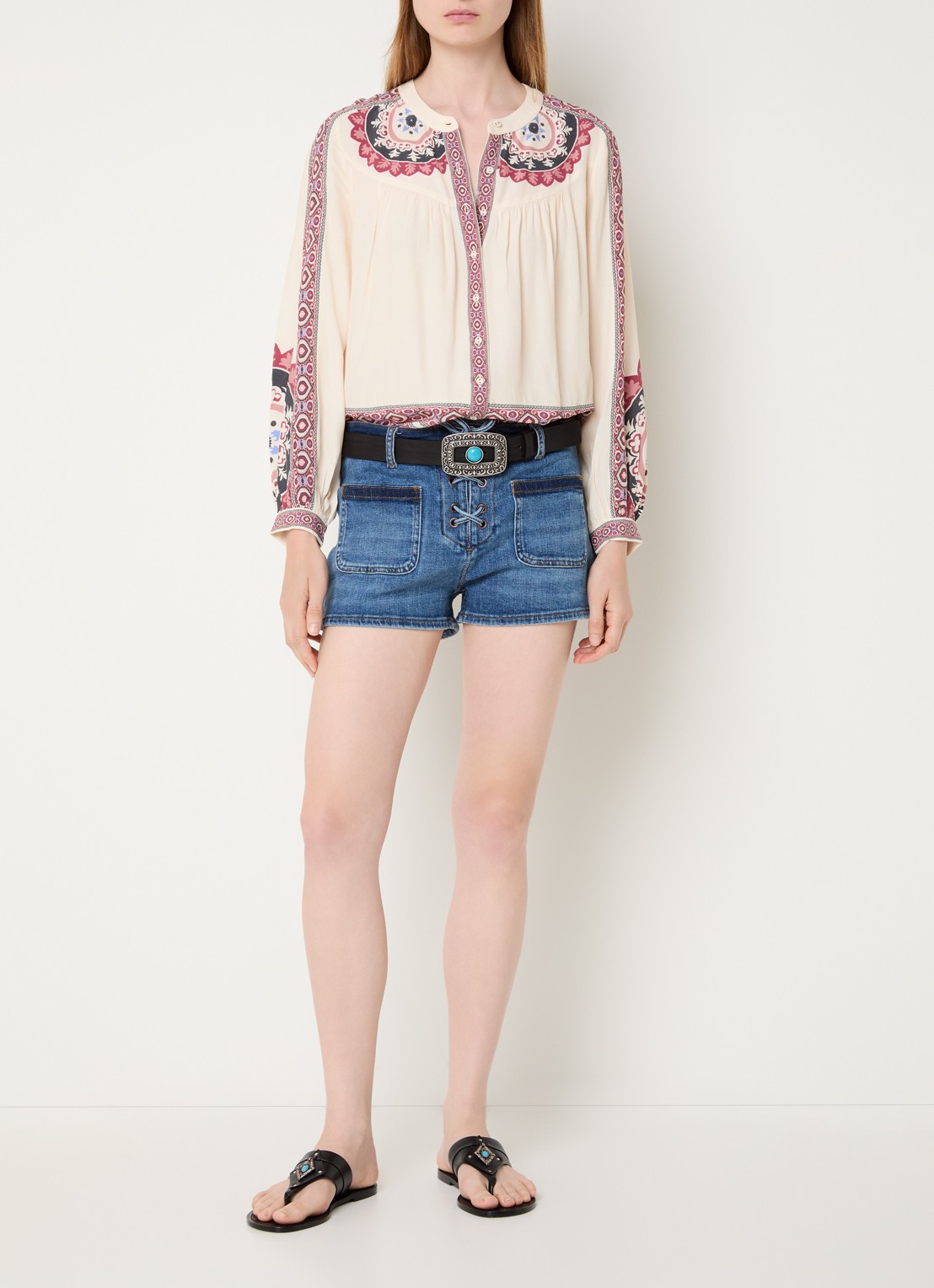 ba&sh Valda blouse met print - voorkant 3 creme