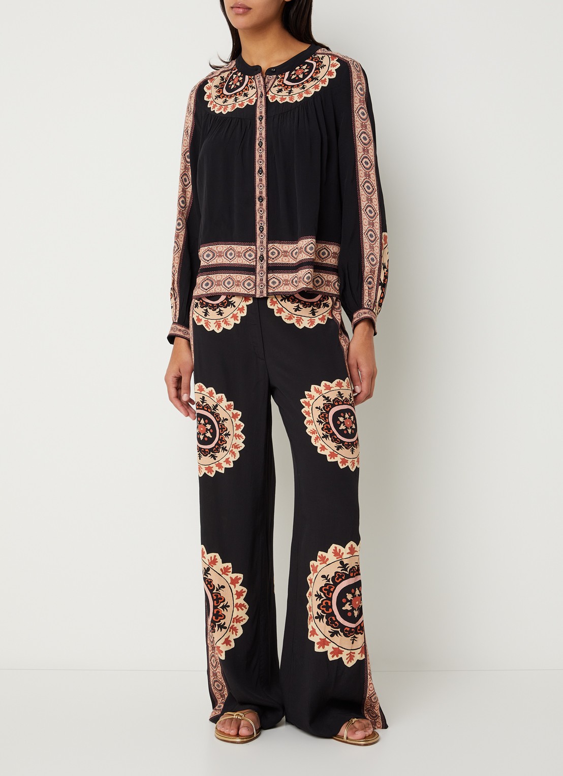 ba&sh Valla loose fit broek met bloemenprint - voorkant 3 zwart