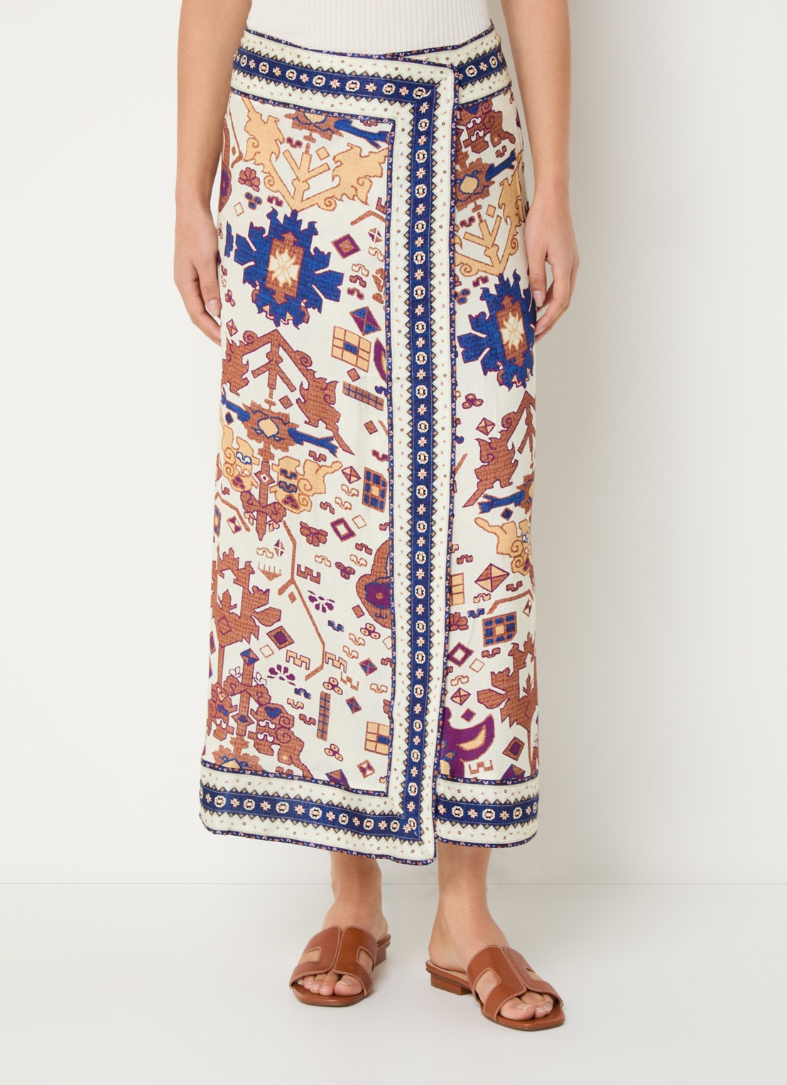 ba&sh Varper midi rok met grafische print - detail 4 gebroken wit