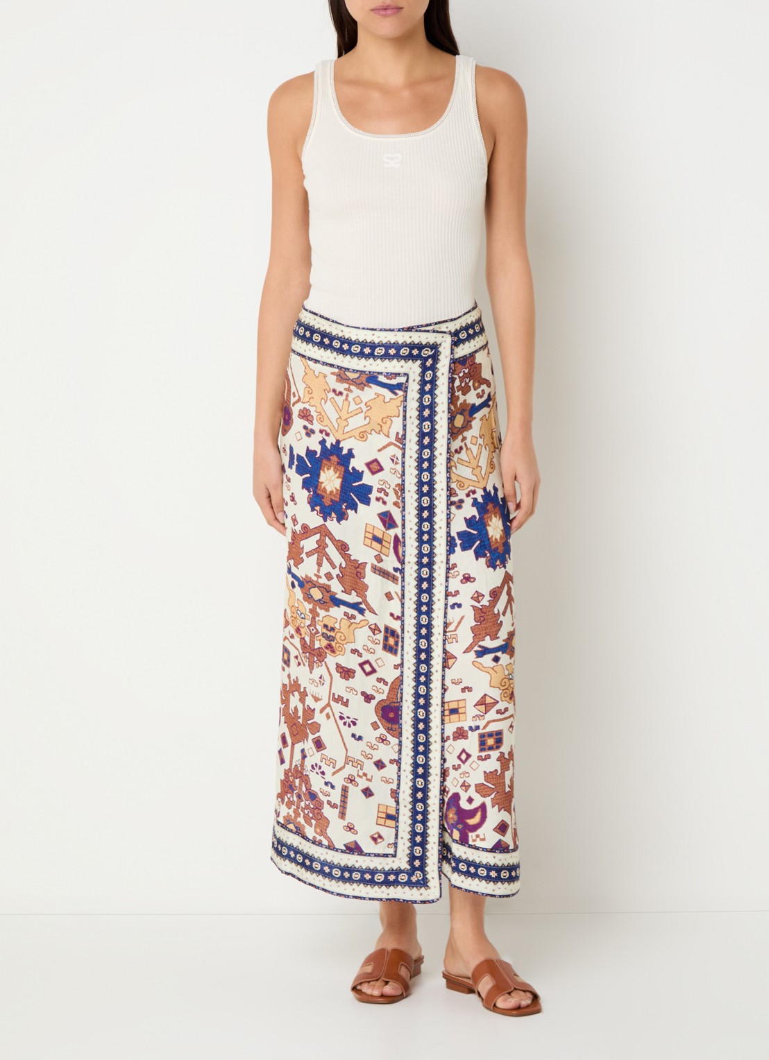 ba&sh Varper midi rok met grafische print - voorkant 2 gebroken wit