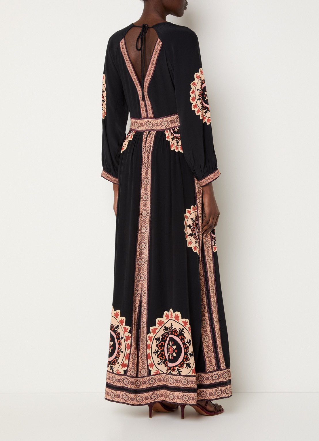 ba&sh Vera maxi tuniekjurk met print en rugdecolleté - achterkant 4 zwart