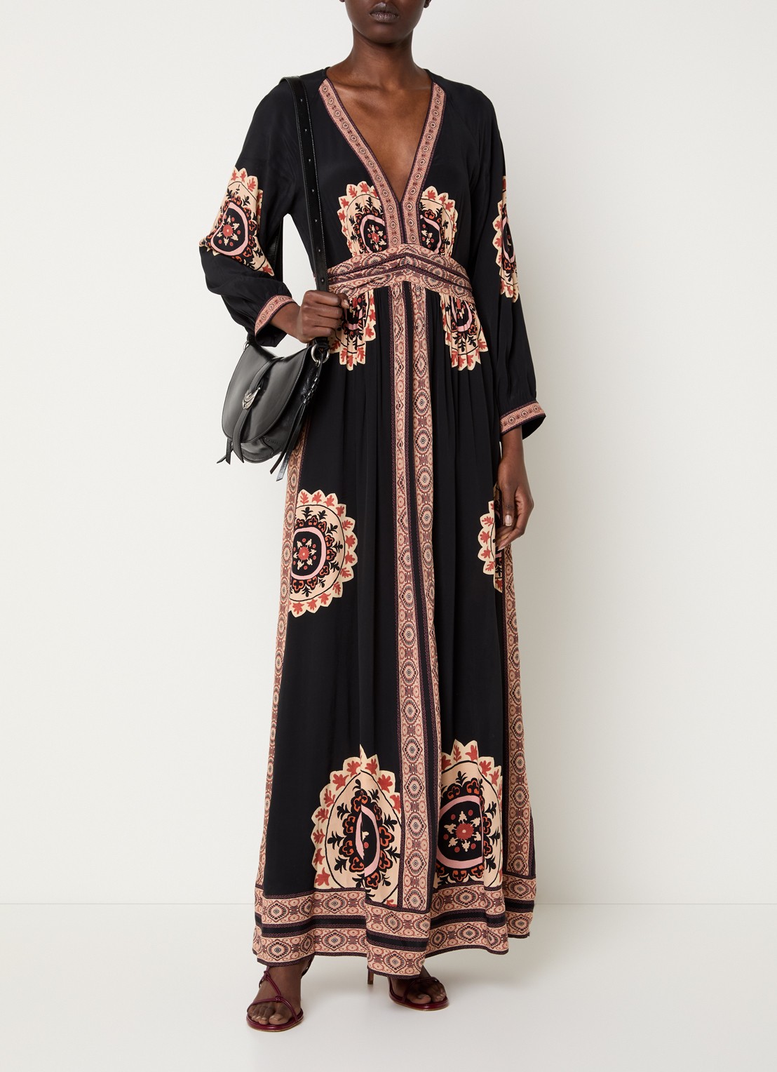 ba&sh Vera maxi tuniekjurk met print en rugdecolleté - detail zwart
