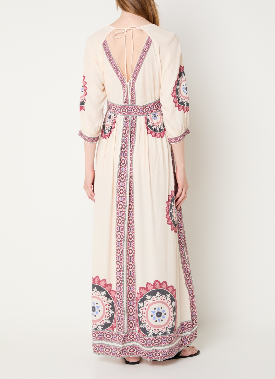 ba&sh Vere maxi jurk met print - achterkant 4 creme