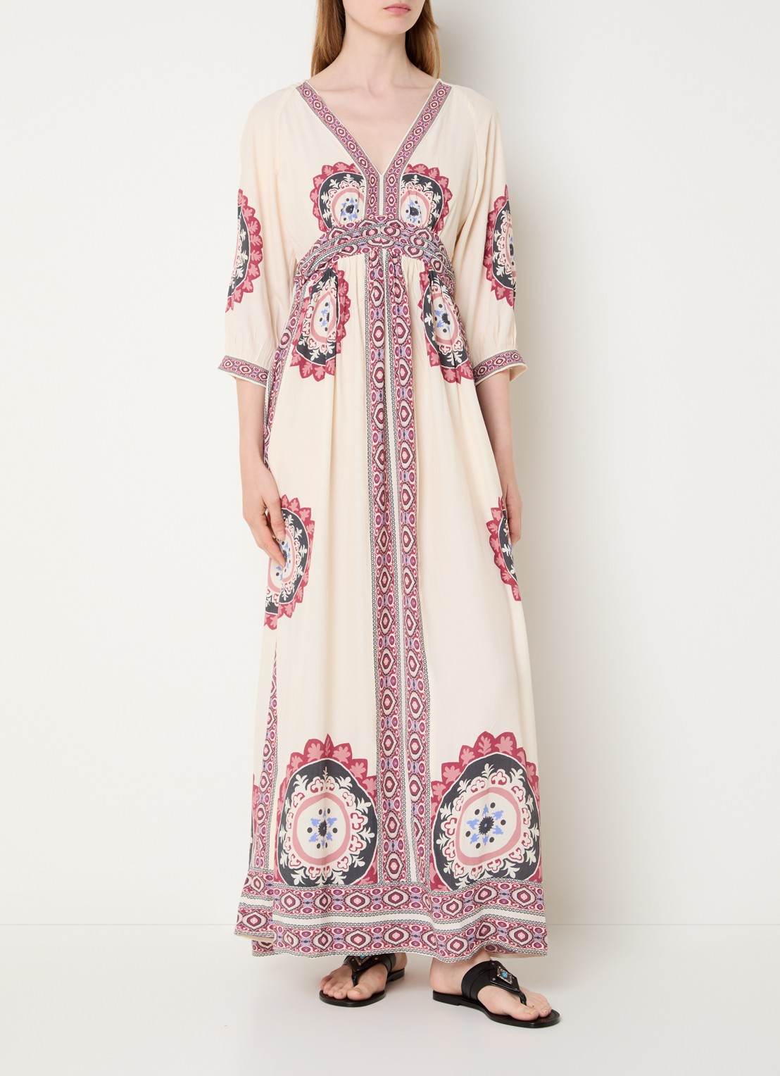 ba&sh Vere maxi jurk met print - detail creme