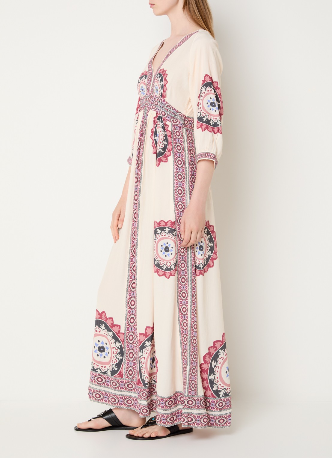 ba&sh Vere maxi jurk met print - voorkant 3 creme