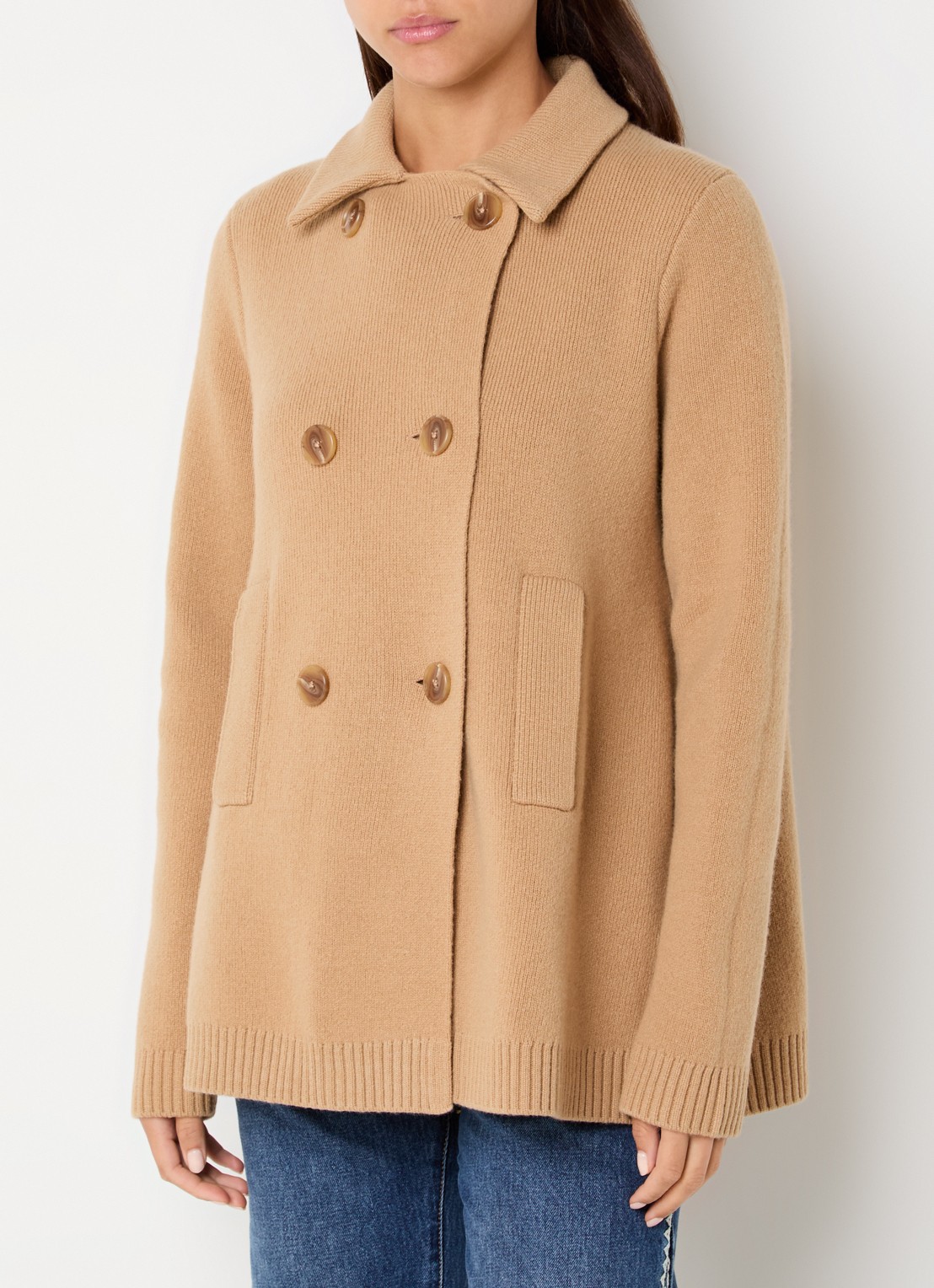 ba&sh Vesta grofgebreid vest in wolblend - detail camel