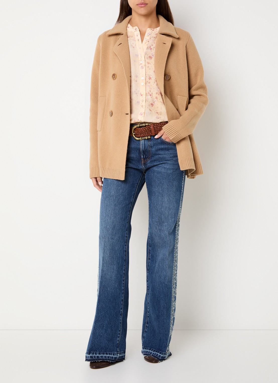 ba&sh Vesta grofgebreid vest in wolblend - voorkant 3 camel