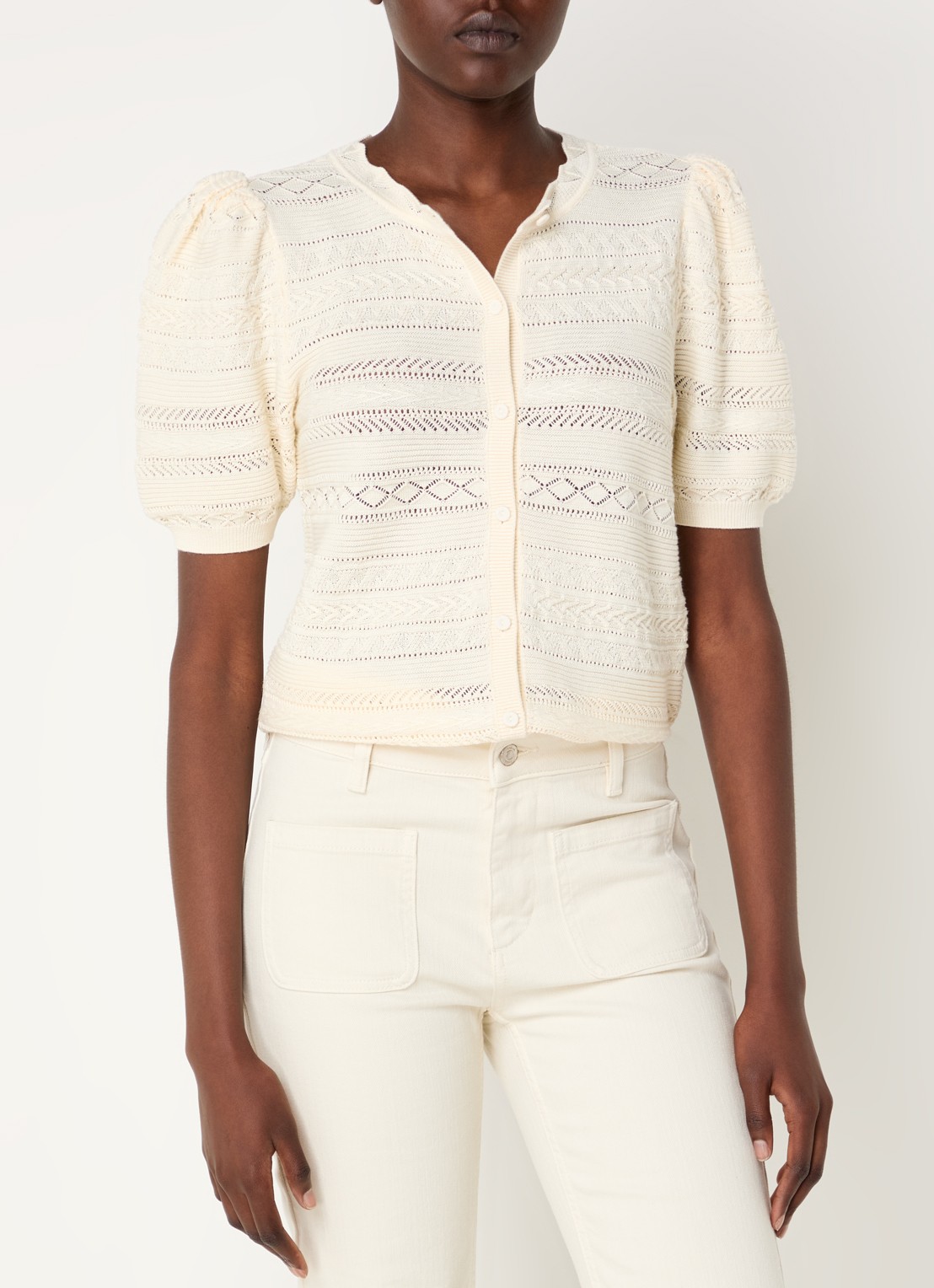 ba&sh Vinat blouse met broderie - detail gebroken wit