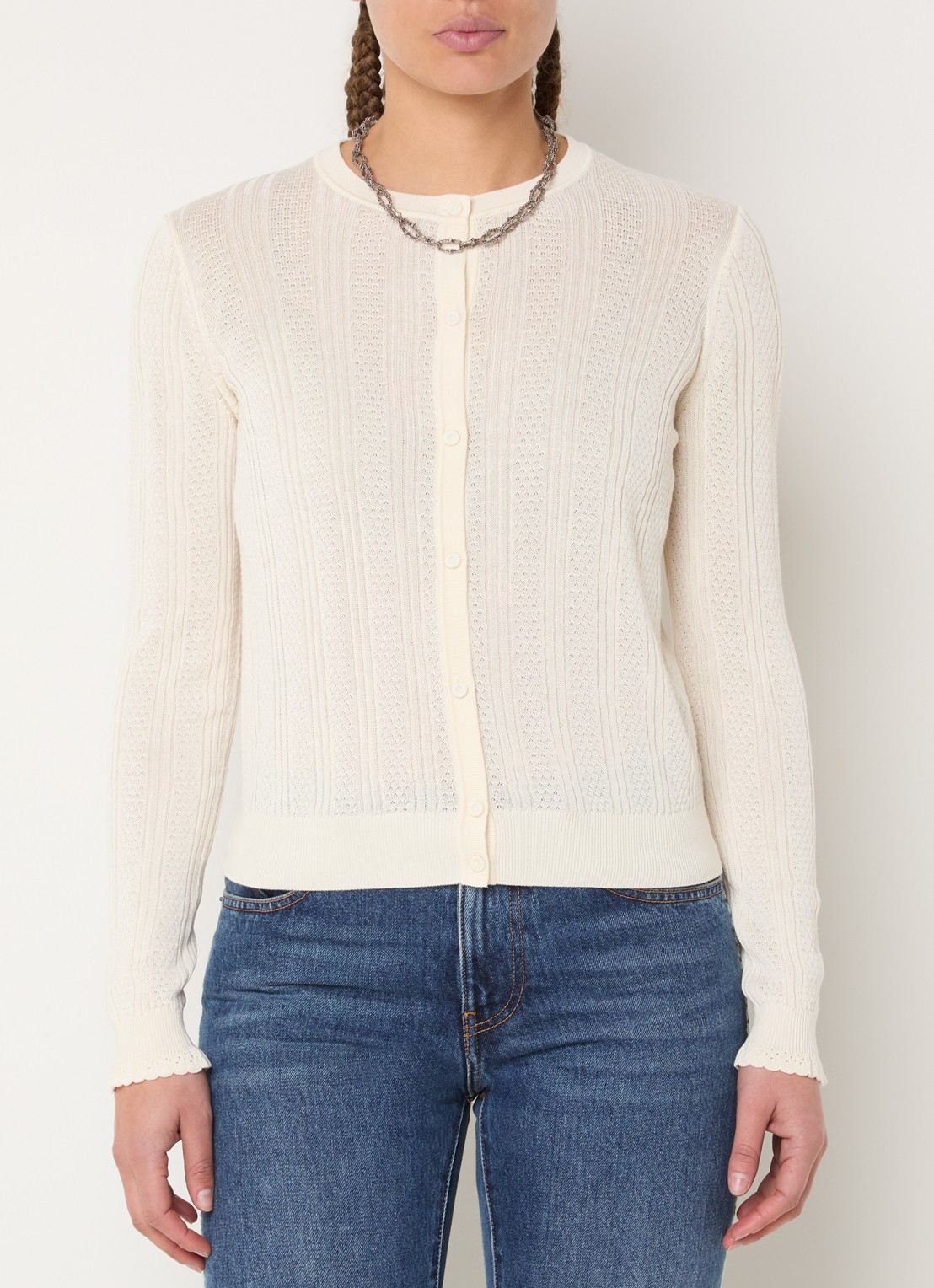 ba&sh Viviana fijngebreid vest met ronde hals - detail creme